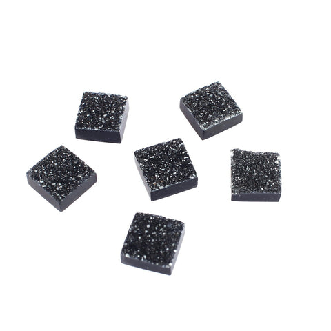 Black druzy square cut 8mm loose gemstone