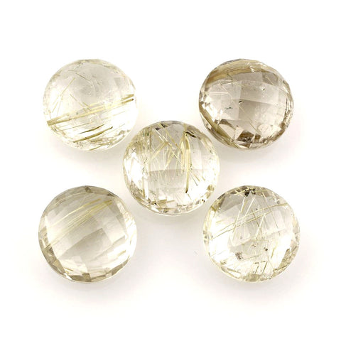 Natural rutile quartz round briolette cut 12mm gemstone. 