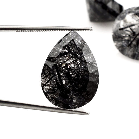 Natural black rutile quartz pear concave cut 20x15mm gem 