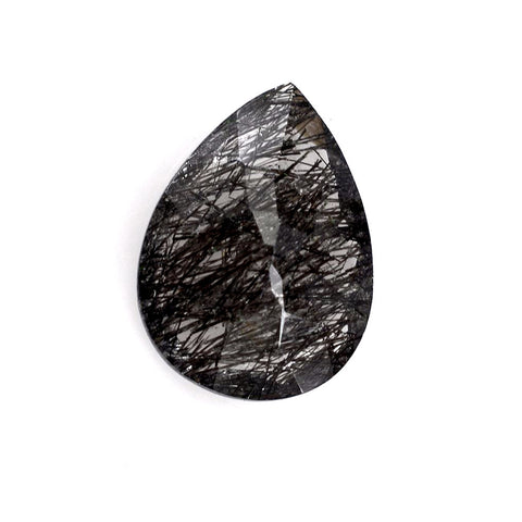 natural black rutile quartz pear briolette checkerboard 16x12mm gem