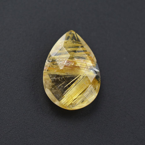 Natural golden rutile quartz pear briolette checkerboard 10x7mm gem 