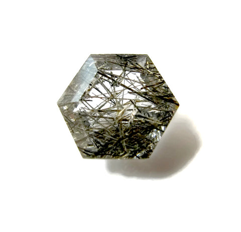 black rutile quartz hexagon step-cut 7mm loose gemstone