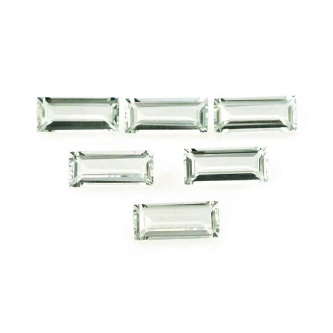 Natural 6x3mm green amethyst (prasiolite) baguette cut gemstone ethically sourced from Brazil with eye-clean mint green colour.