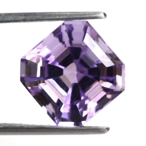 Natural 6mm amethyst Asscher octagon cut gemstone with vibrant light-purple hues and excellent clarity, perfect for jewellery designs.