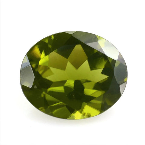 Peridot gemstone, oval cut, 10x8mm, eye-clean clarity