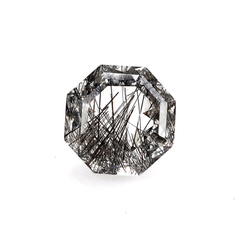 natural black rutile quartz hexagon step-cut 10mm loose gemstone