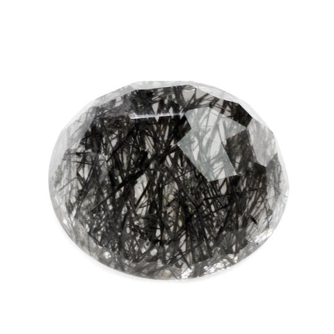 Black rutile quartz oval checkerboard cut cabochon gemstone