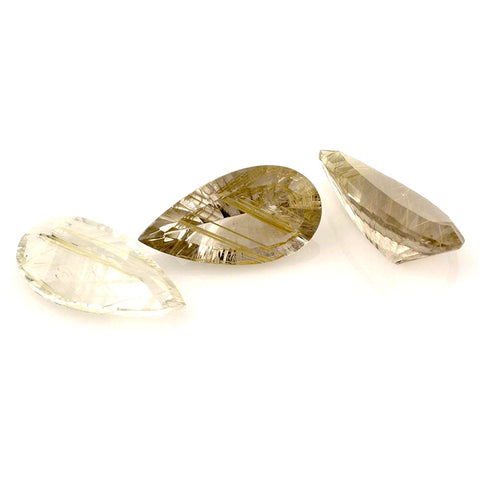 Natural golden rutile quartz pear concave cut 25x13mm loose gemstone