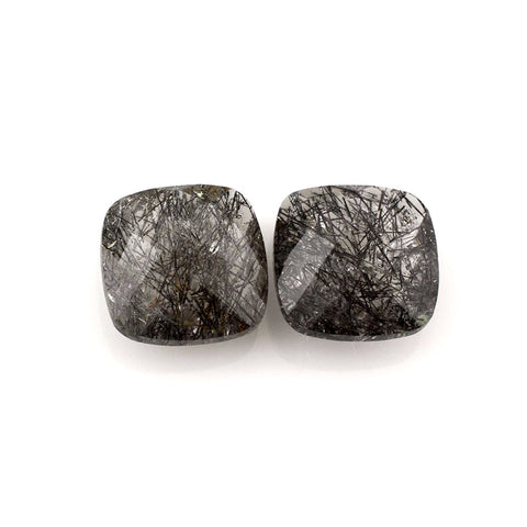 natural black rutile quartz cushion briolette cut checkerboard 10mm gem