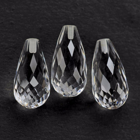 Natural crystal quartz pear drops checkerboard cut 14x7mm gemstone