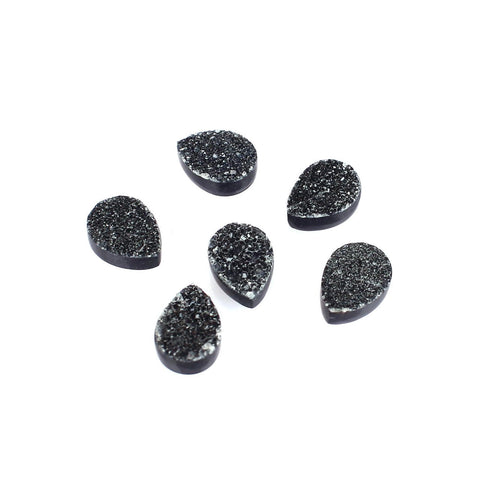 Druzy black pear cabochon 8x6mm loose gemstone