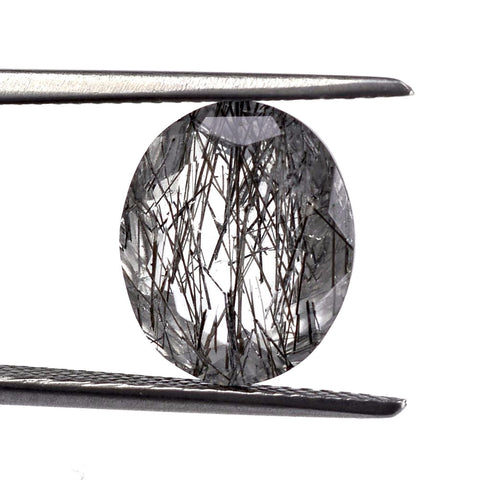 Black rutile quartz oval 12x10mm cut gemstone