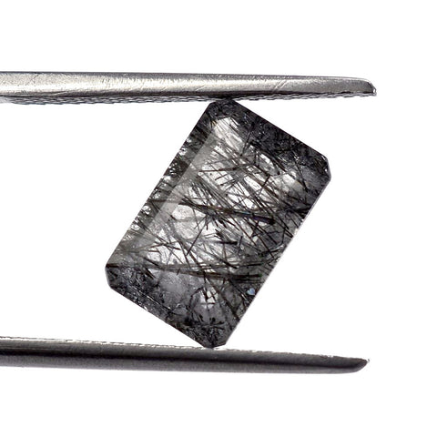 Natural black rutile quartz octagon cut 11x7mm gemstone