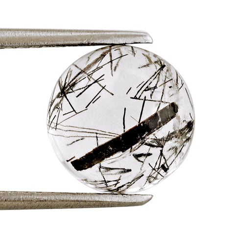 Natural black rutile quartz round cut cabochon 10mm gem
