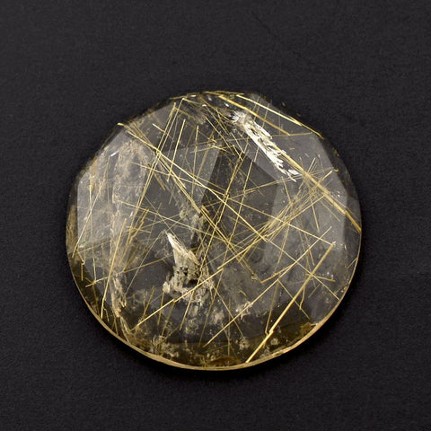 Natural untreated golden rutile quartz round rose cut cabochon 10mm gem