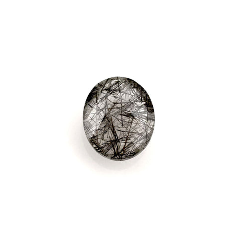 Natural black rutile quartz oval rose cut cabochon 12x10mm gemstone