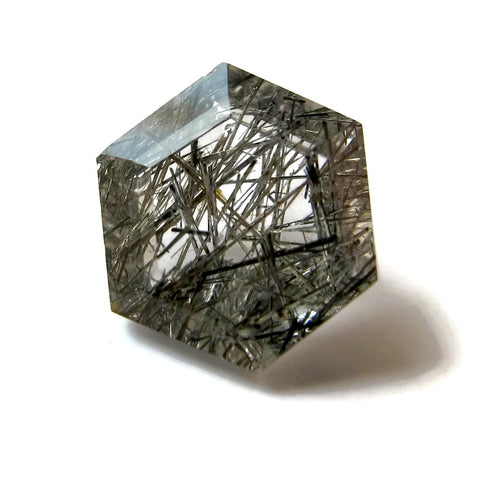 black rutile quartz hexagon step-cut 8mm natural stone