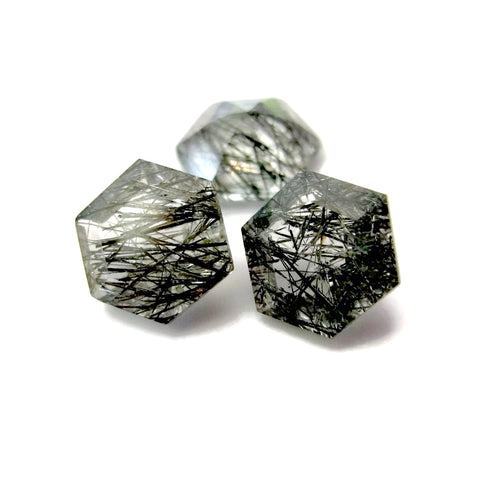 black rutile quartz hexagon step-cut 6mm loose gemstone